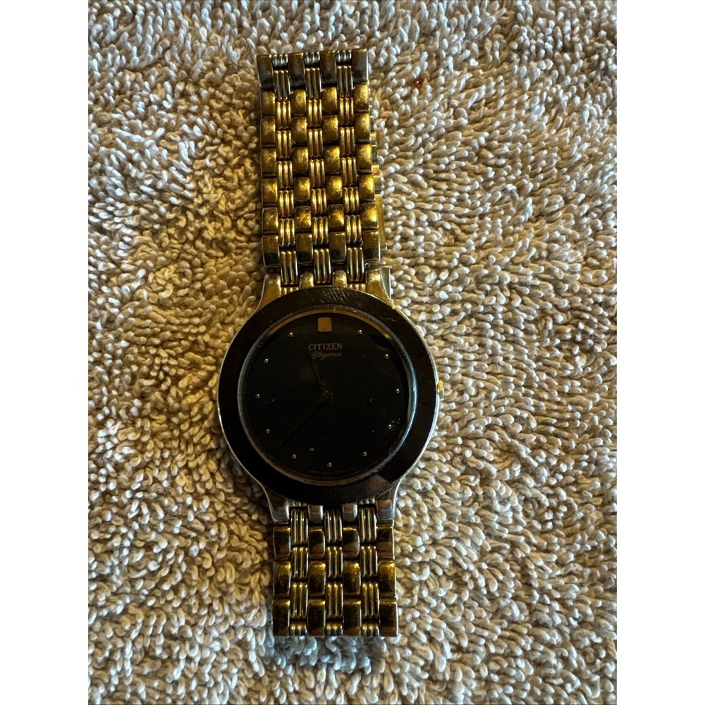 Citizen Quartz Dress Watch Black Dial Gold Tone Bracelet Men's Classic